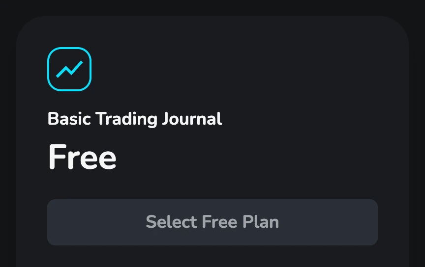 The Free plan card in TradeVipe's pricing screen: Basic Trading Journal, Free, Select Free Plan